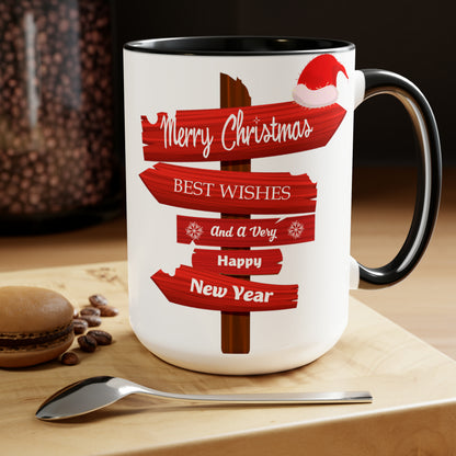 Merry Christmas Two-Tone Coffee Mugs, 15oz