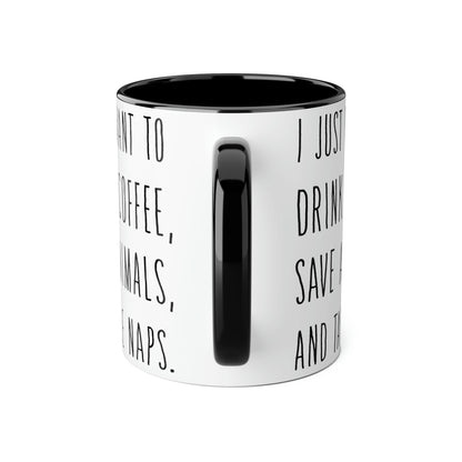 Coffee, Animals and Naps Accent Mugs, 11oz