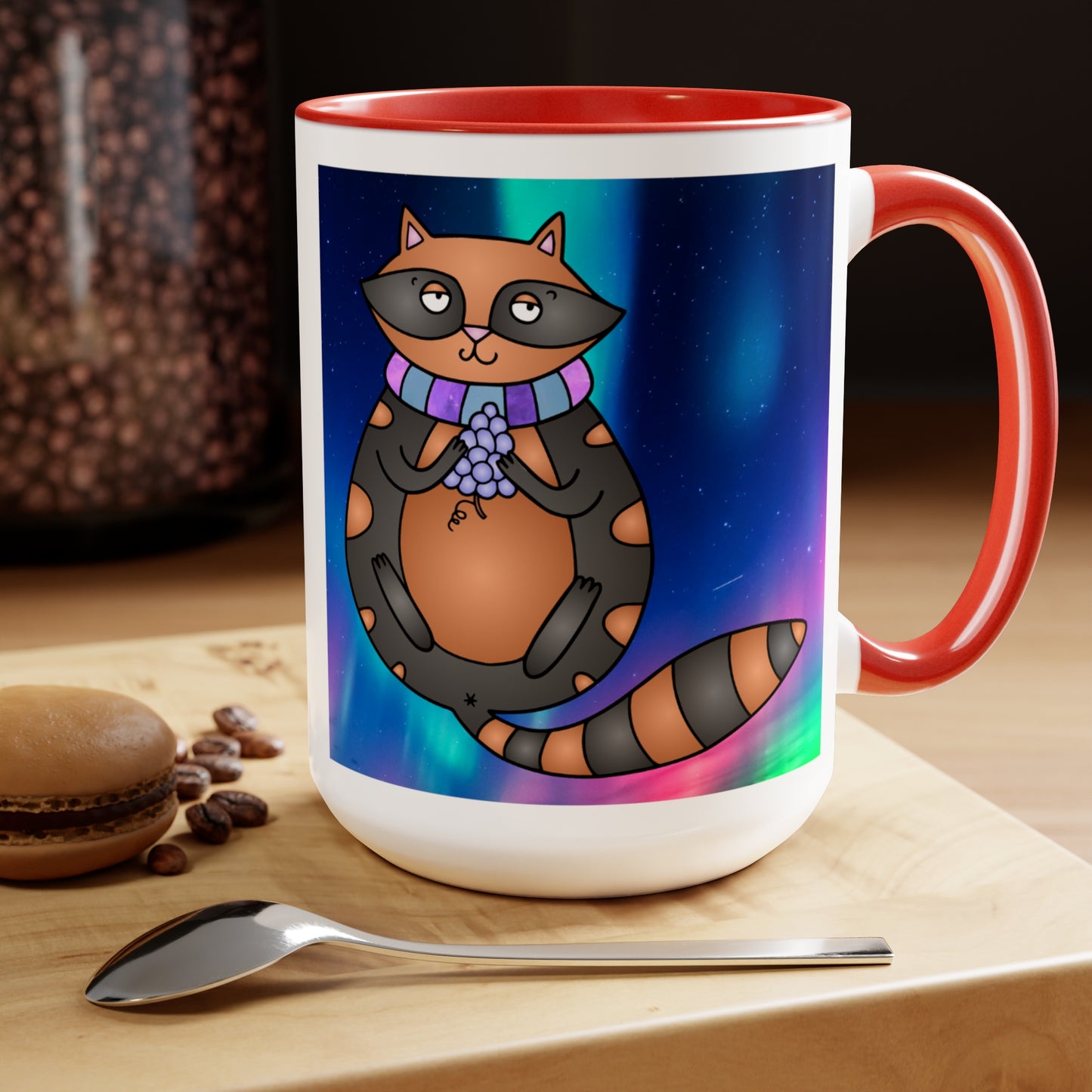 Funky Raccoon Two-Tone Coffee Mugs, 15oz