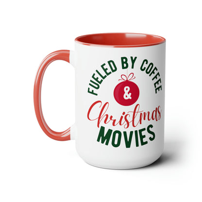 Coffee and Christmas movies Two-Tone Coffee Mugs, 15oz