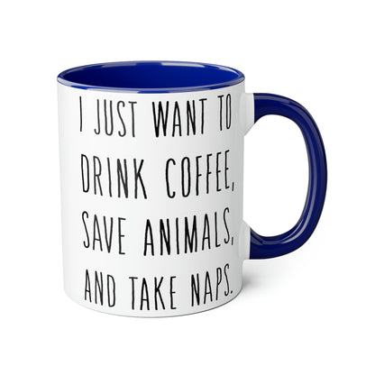 Coffee, Animals and Naps Accent Mugs, 11oz