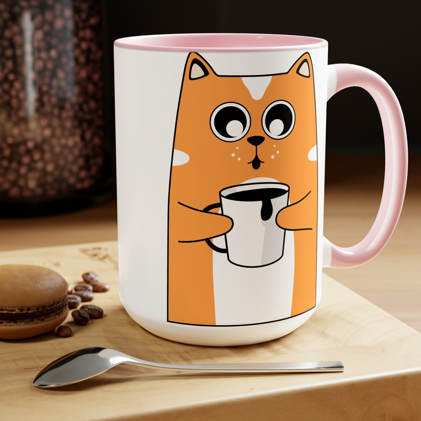 Kitty Coffee Two-Tone Coffee Mugs, 15oz