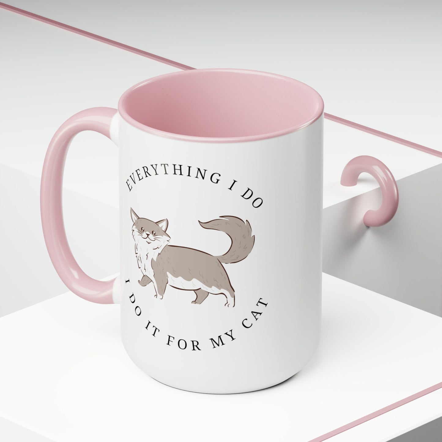 Everything I do I do it for my cat Two-Tone Coffee Mugs, 15oz