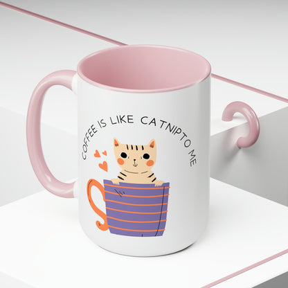Coffee is like catnip to me Two-Tone Coffee Mugs, 15oz