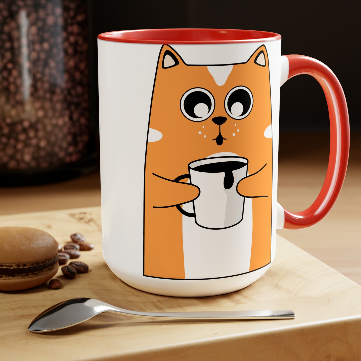 Kitty Coffee Two-Tone Coffee Mugs, 15oz